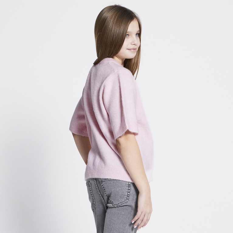 Basic Knit Short Sleeve Cardigan "Margot star" Soft Pink